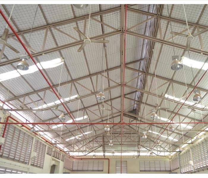 Factory roof structure and automatic fire protection in building system.