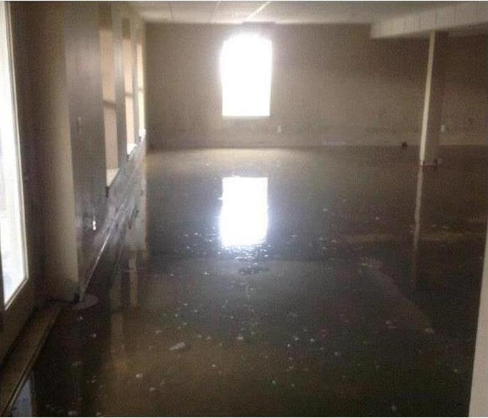 Empty building flooded. Construction site flooded