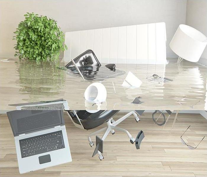 office flooded with floating chair and accessories
